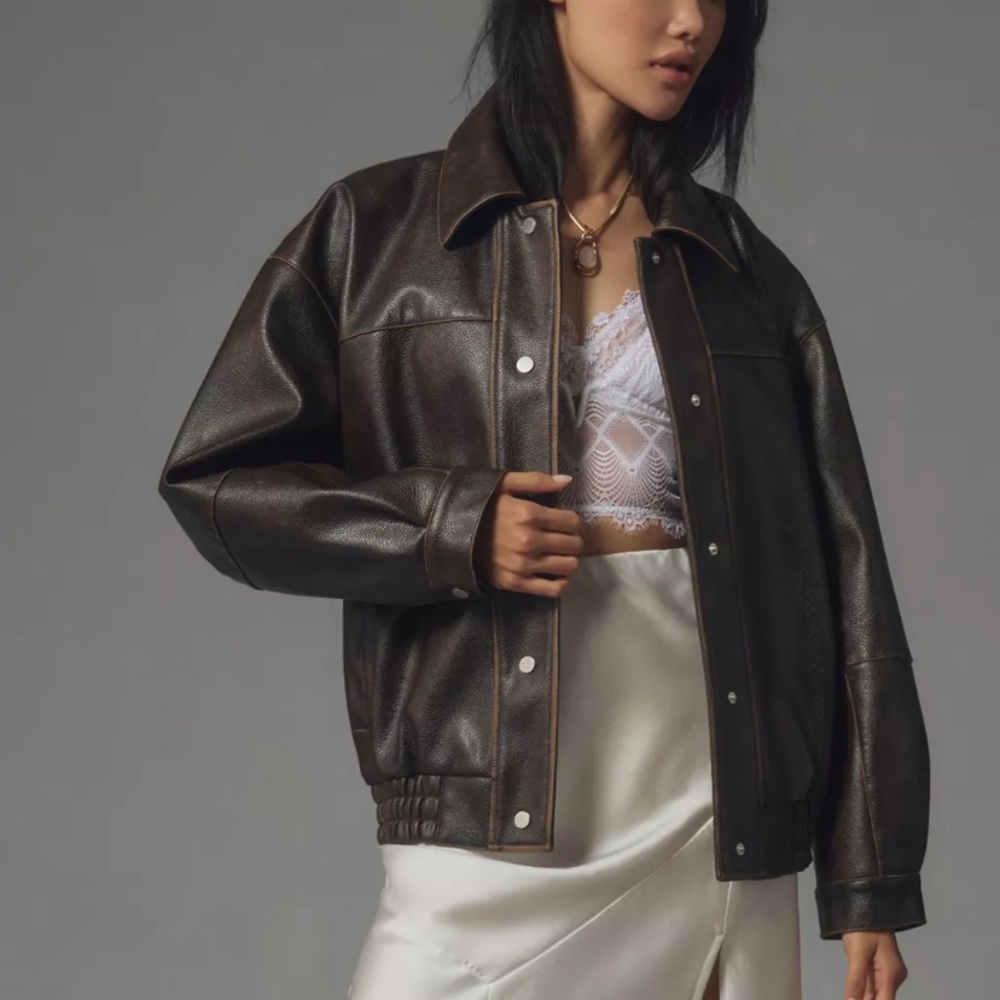 Anthropologie Pilcro oversized washed faux leather jacket - XXS Petite